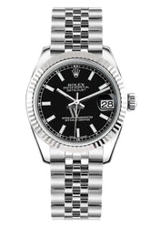 Rolex Datejust 31 Black Dial White Gold Fluted Bezel Jubilee Ladies Watch 178274